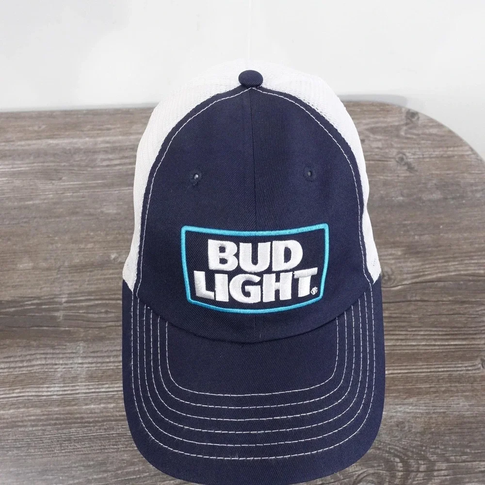 Bud Light Hat Cap Trucker Snap Back One Size Blue Mesh Adjustable Beer Promo